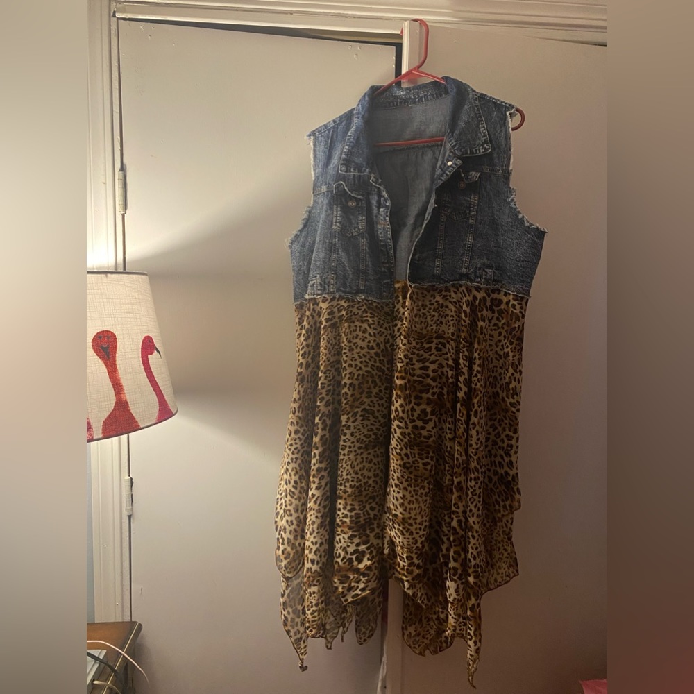 Denim and leopard kimono